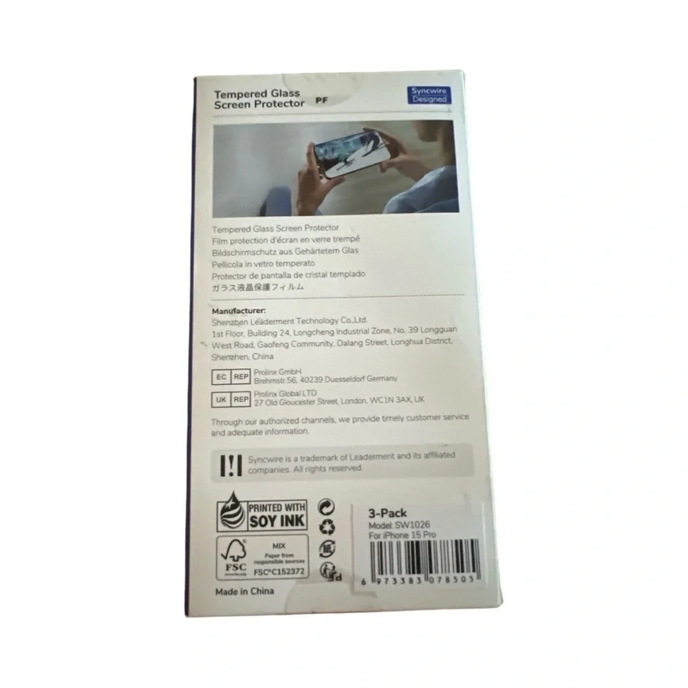 Syncwire Shield Series Tempered Glass Screen Protector 3-Pack for iPhone 15 Pro